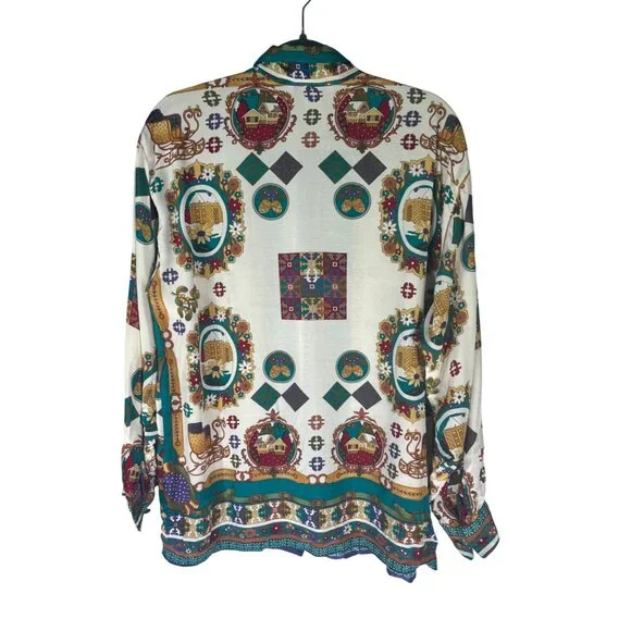 Vintage Daniel Duval Paris Multicolor Christmas Womens Blouse - Picture 3 of 10